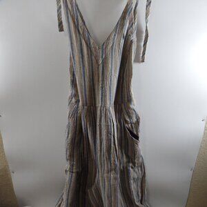 Free People Beige/Blue Stripped Wide Leg Halter Neck Wide Leg Jumpsuit XL